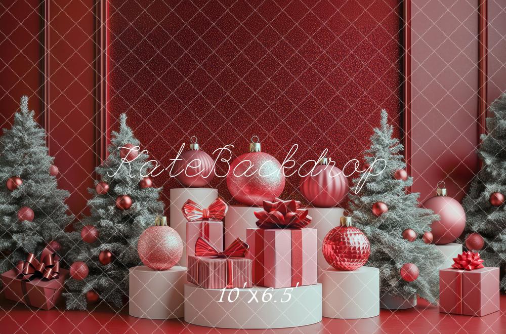 Kate Sapins de Noël Luxe Disco Cadeau Rouge Toile de fond conçue par Mini MakeBelieve - Kate Backdrop FR
