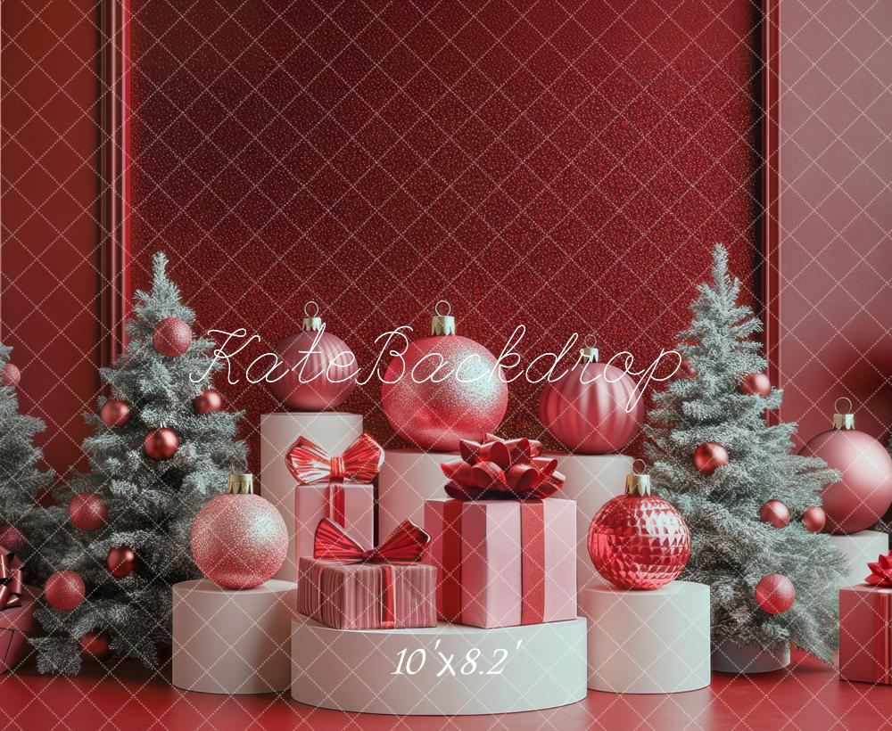 Kate Sapins de Noël Luxe Disco Cadeau Rouge Toile de fond conçue par Mini MakeBelieve - Kate Backdrop FR