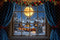 Kate Noël Clair de lune Neige Fenêtre Village Toile de fond conçue par Mini MakeBelieve - Kate Backdrop FR