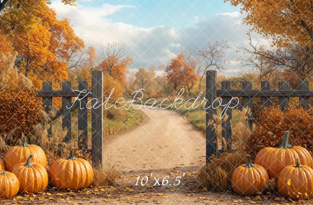 Kate Automne Arrière-cour Citrouille Allée Clôture Toile de fond conçue par Emetselch - Kate Backdrop FR