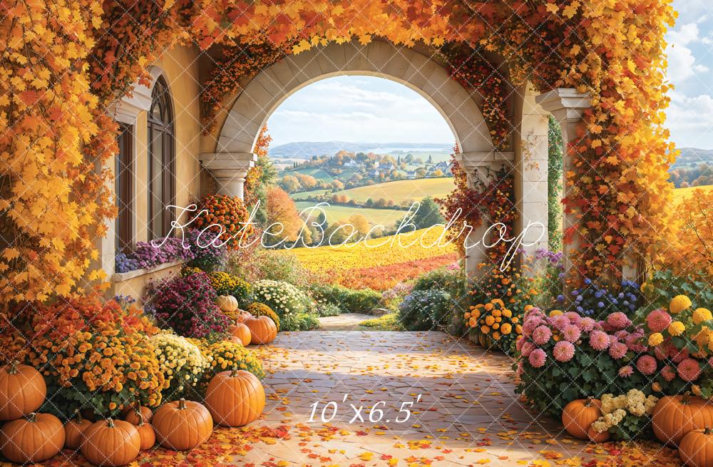 Kate Automne Fleur Citrouille Rétro Arche Champ Toile de fond conçue par Emetselch - Kate Backdrop FR