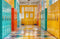 Kate Scolaire Casiers Coloré Couloir Toile de fond conçue par Emetselch - Kate Backdrop FR