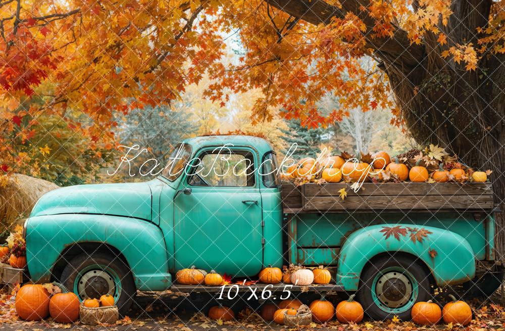 Kate Automne Camion Bleu Citrouilles Érable Toile de fond conçue par Emetselch - Kate Backdrop FR