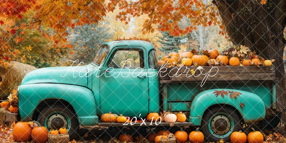 Kate Automne Camion Bleu Citrouilles Érable Toile de fond conçue par Emetselch - Kate Backdrop FR