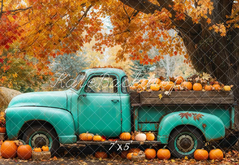Kate Automne Camion Bleu Citrouilles Érable Toile de fond conçue par Emetselch - Kate Backdrop FR