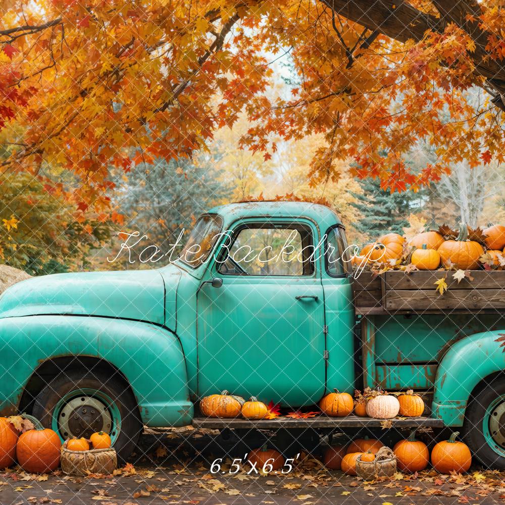 Kate Automne Camion Bleu Citrouilles Érable Toile de fond conçue par Emetselch - Kate Backdrop FR