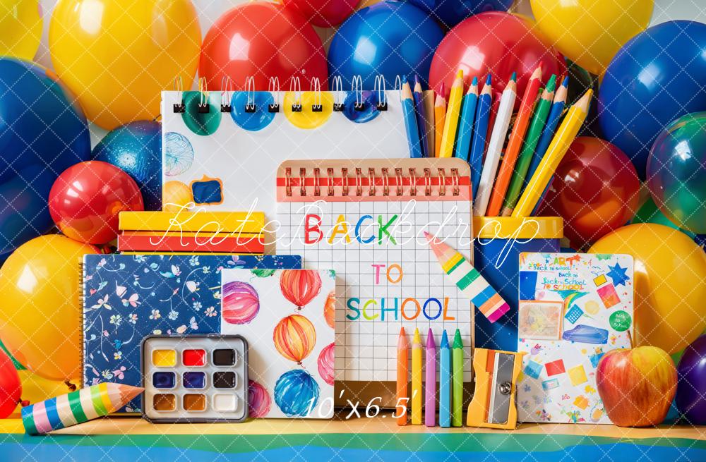 Kate Scolaire Crayons Coloré Ballons Peinture Toile de fond conçue par Emetselch - Kate Backdrop FR