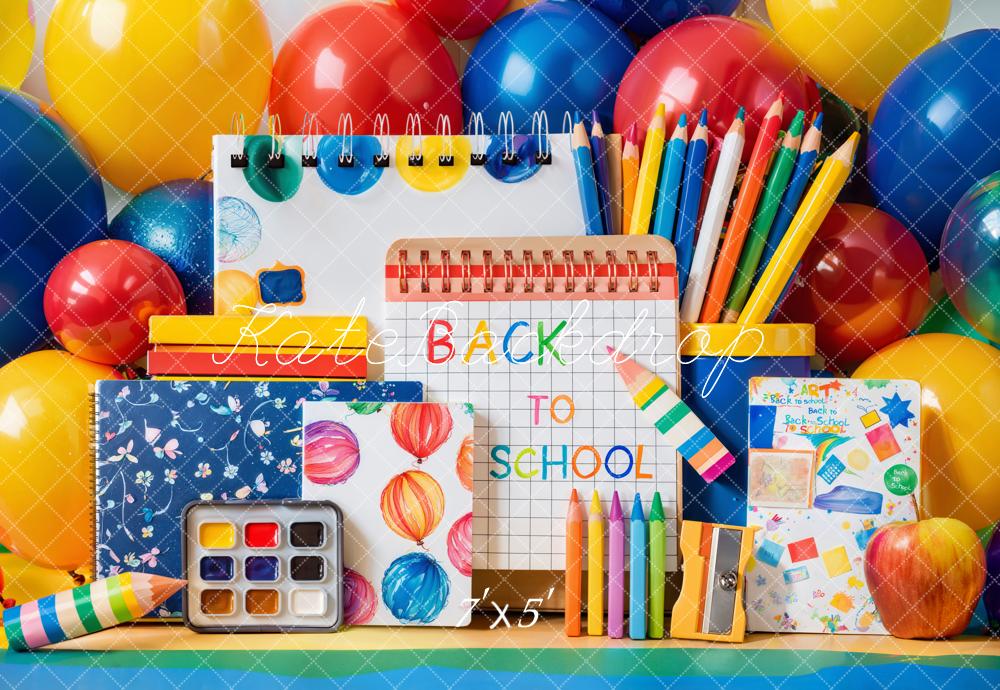 Kate Scolaire Crayons Coloré Ballons Peinture Toile de fond conçue par Emetselch - Kate Backdrop FR