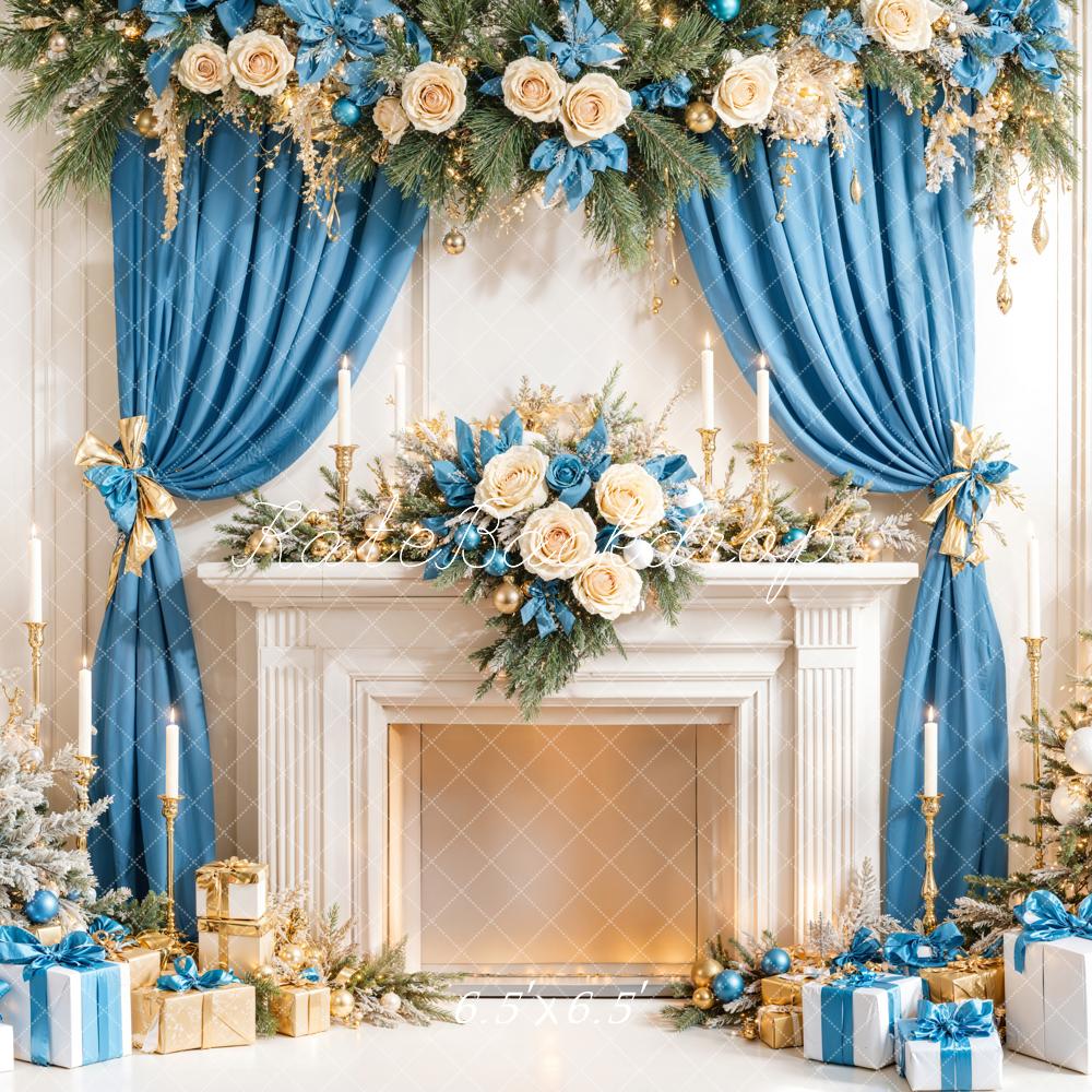 Kate Noël Rideaux bleus Cheminée Cadeaux Toile de fond conçue par Emetselch - Kate Backdrop FR