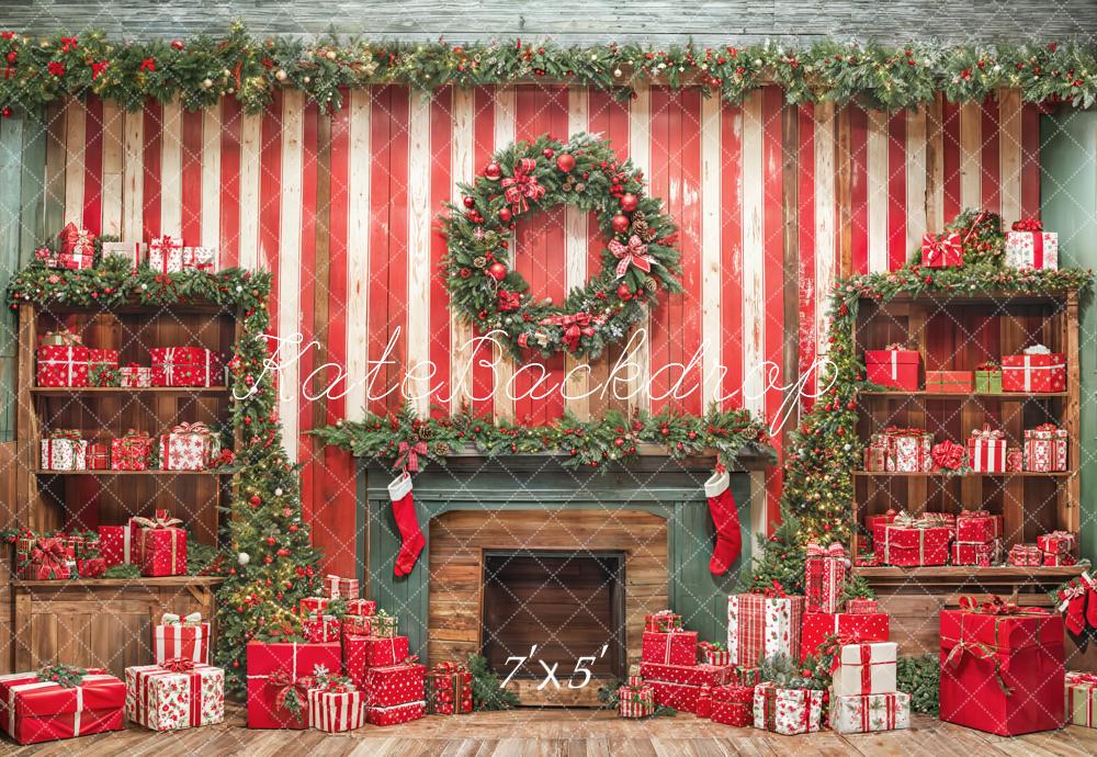 Kate Noël Cheminée Rouge Mur en bois Cadeaux Toile de fond conçue par Emetselch - Kate Backdrop FR
