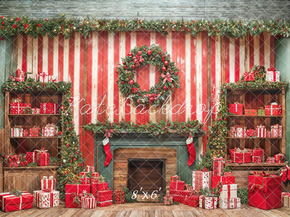 Kate Noël Cheminée Rouge Mur en bois Cadeaux Toile de fond conçue par Emetselch - Kate Backdrop FR
