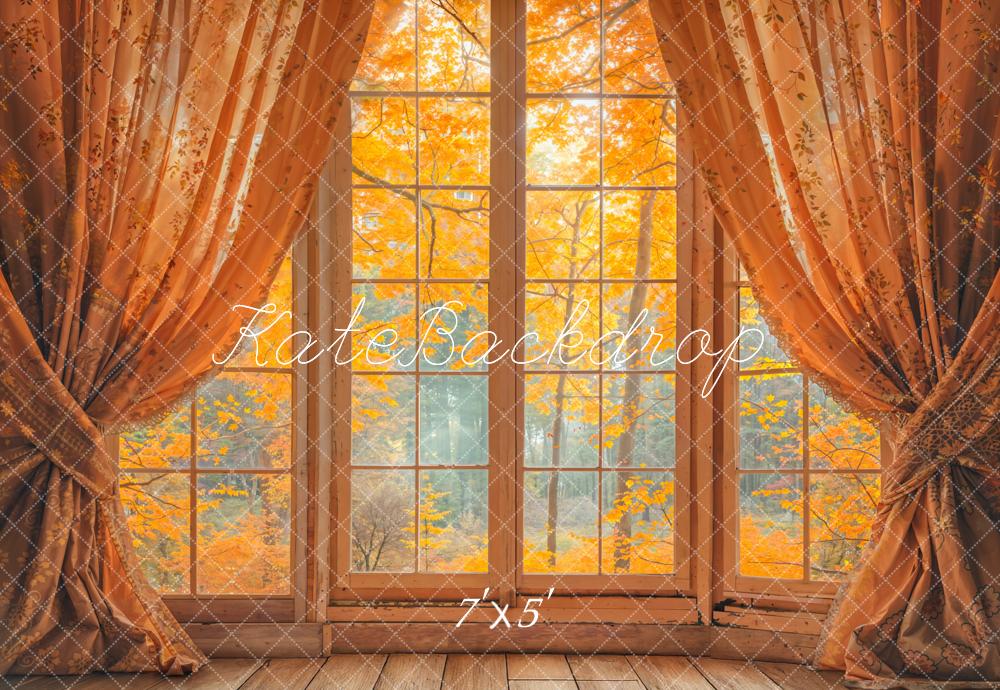 Kate Automne Fenêtre Rideaux Érable Forêt Toile de fond conçue par Emetselch - Kate Backdrop FR