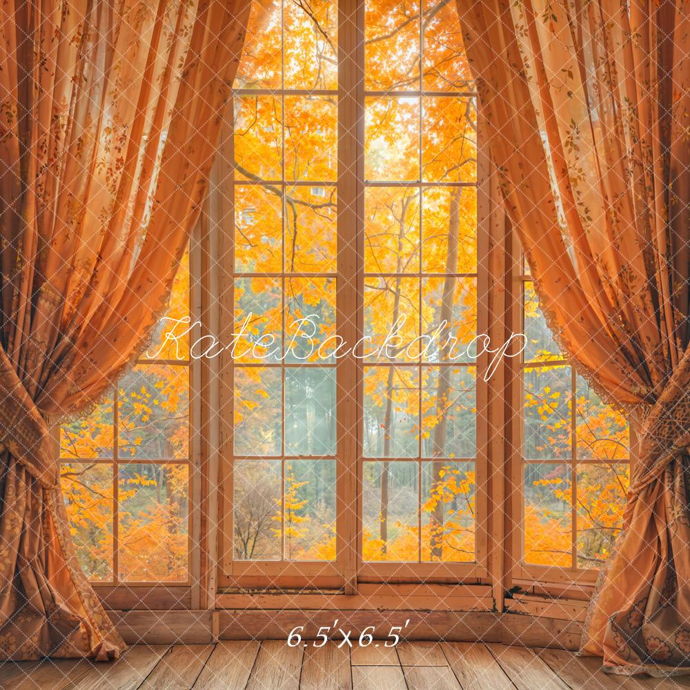 Kate Automne Fenêtre Rideaux Érable Forêt Toile de fond conçue par Emetselch - Kate Backdrop FR