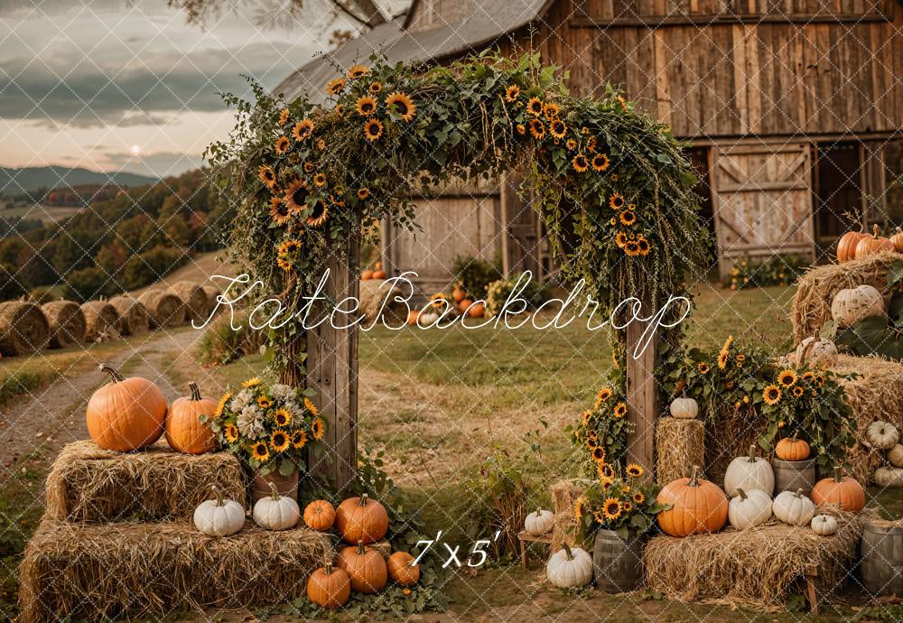 Kate Automne Tournesol Citrouille Grange Porte Toile de fond conçue par Emetselch - Kate Backdrop FR