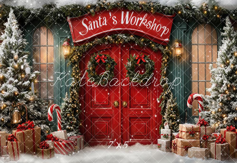 Kate Noël Porte Rouge Neige Cadeaux Toile de fond conçue par Emetselch - Kate Backdrop FR