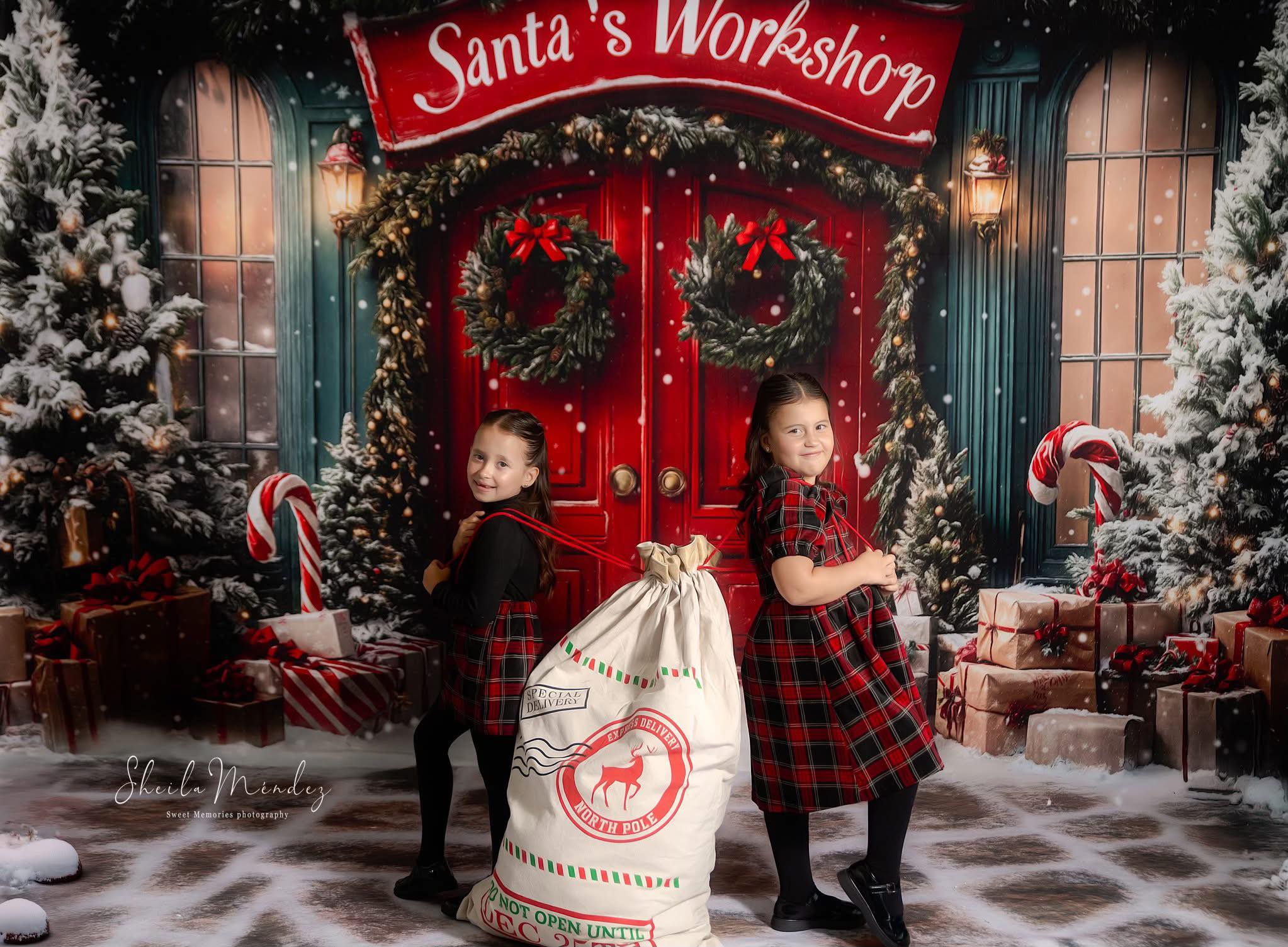 Kate Noël Porte Rouge Neige Cadeaux Toile de fond conçue par Emetselch - Kate Backdrop FR