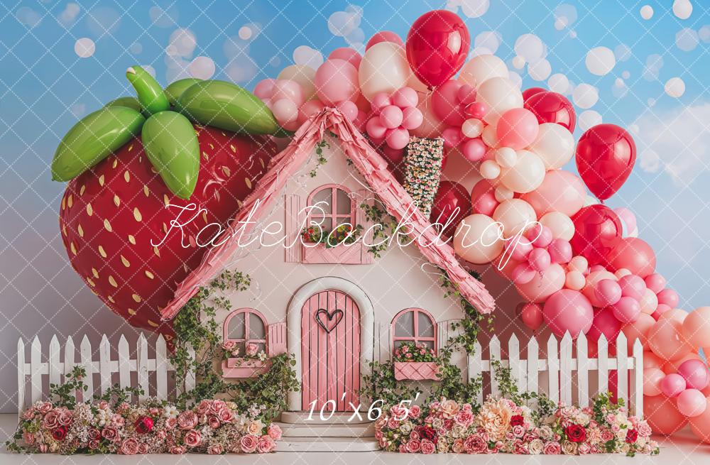 Kate Anniversaire Ballons Maison Fraise Toile de fond conçue par Emetselch - Kate Backdrop FR
