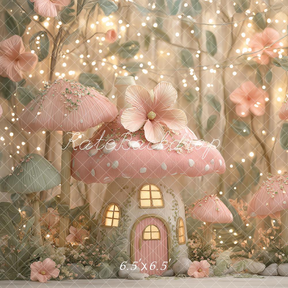 Kate Maison Champignon Rose Fée Fleur Toile de fond conçu par Ashley Paul - Kate Backdrop FR