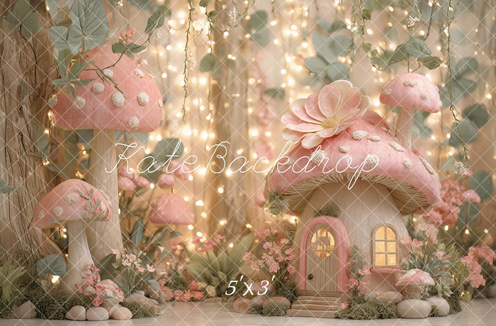 Kate Maison Champignon Rose Forêt Lumières Toile de fond conçu par Ashley Paul - Kate Backdrop FR