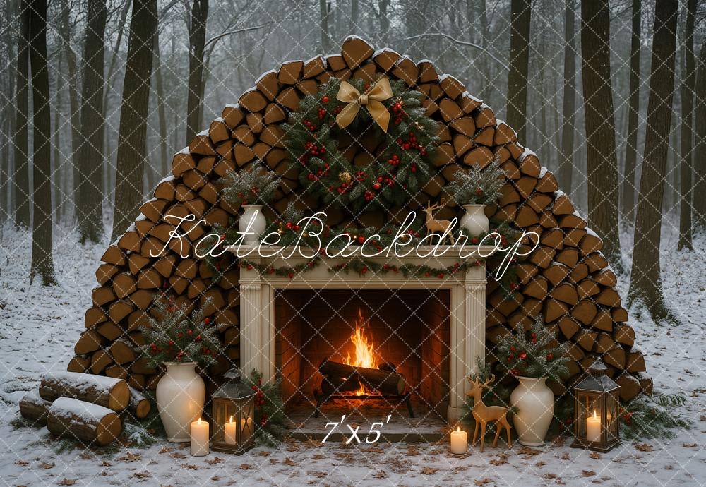 Kate Noël Hiver Extérieur Cheminée Forêt Toile de fond conçu par Ashley Paul