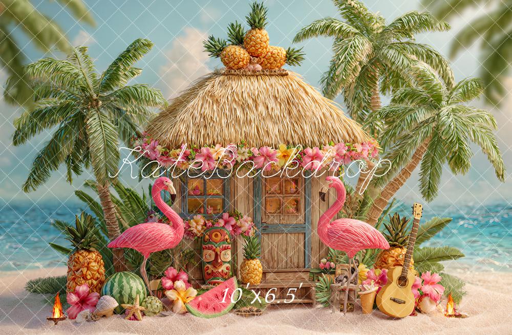Kate Été Tropical Flamant rose Plage Toile de fond conçu par Ashley Paul - Kate Backdrop FR