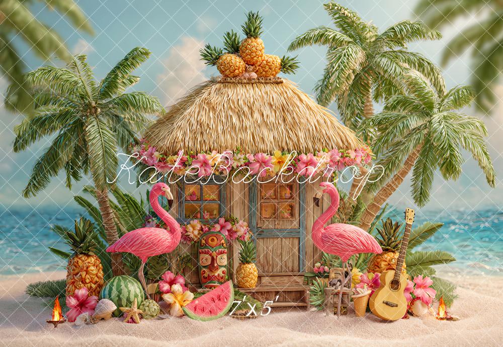 Kate Été Tropical Flamant rose Plage Toile de fond conçu par Ashley Paul - Kate Backdrop FR