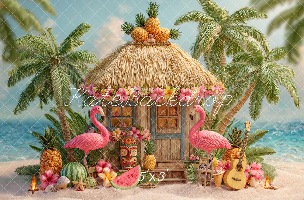 Kate Été Tropical Flamant rose Plage Toile de fond conçu par Ashley Paul - Kate Backdrop FR