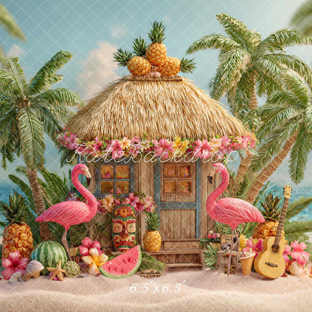 Kate Été Tropical Flamant rose Plage Toile de fond conçu par Ashley Paul - Kate Backdrop FR