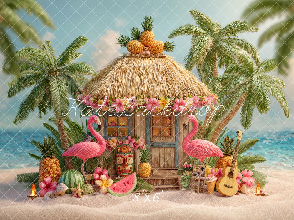 Kate Été Tropical Flamant rose Plage Toile de fond conçu par Ashley Paul - Kate Backdrop FR