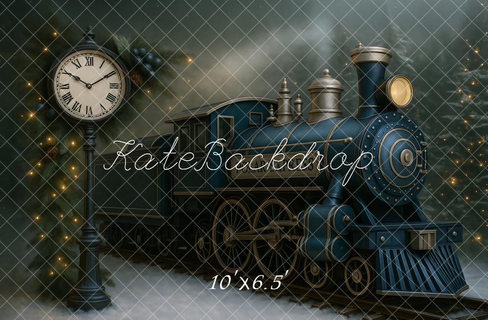 Kate Hiver Train Polaire Horloge Toile de fond conçu par Ashley Paul - Kate Backdrop FR