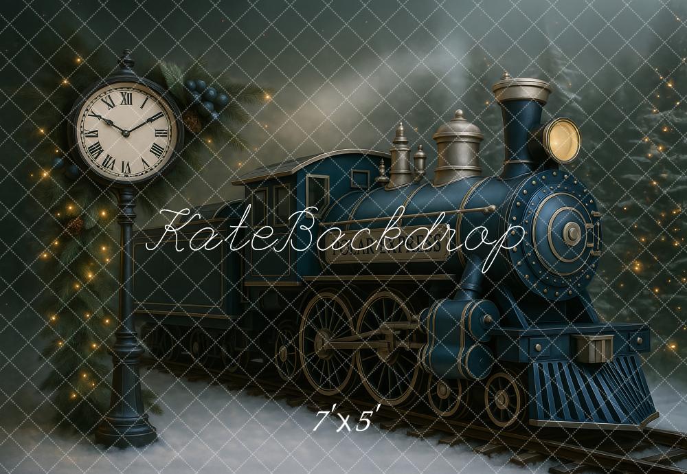 Kate Hiver Train Polaire Horloge Toile de fond conçu par Ashley Paul - Kate Backdrop FR