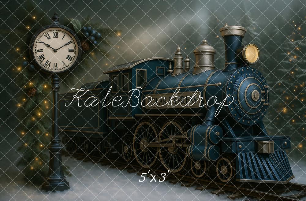 Kate Hiver Train Polaire Horloge Toile de fond conçu par Ashley Paul - Kate Backdrop FR