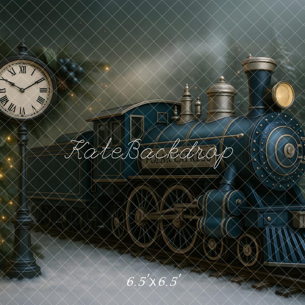 Kate Hiver Train Polaire Horloge Toile de fond conçu par Ashley Paul - Kate Backdrop FR