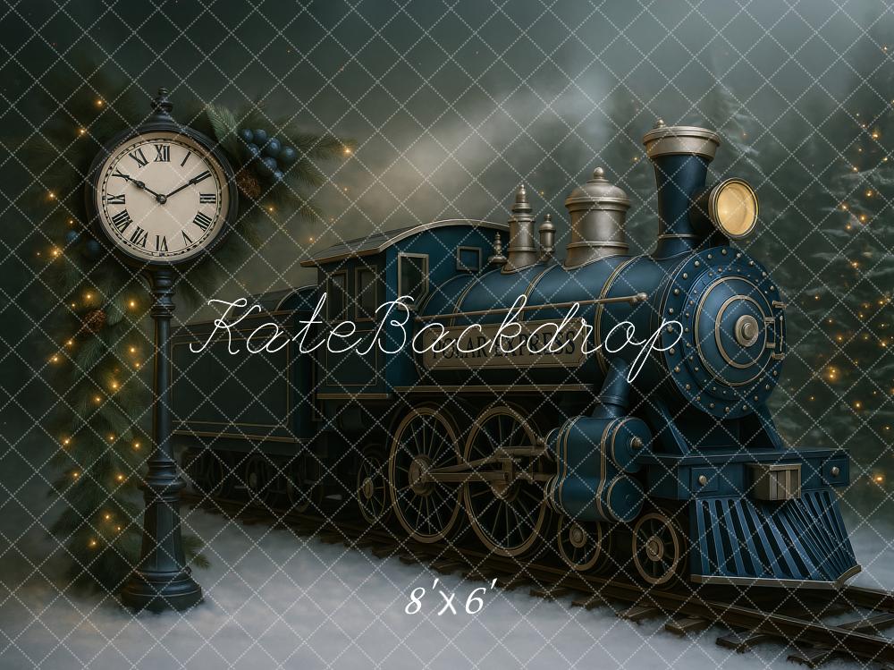 Kate Hiver Train Polaire Horloge Toile de fond conçu par Ashley Paul - Kate Backdrop FR