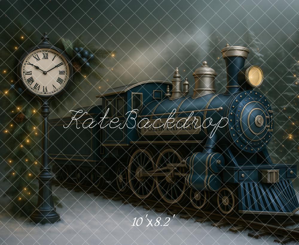 Kate Hiver Train Polaire Horloge Toile de fond conçu par Ashley Paul - Kate Backdrop FR