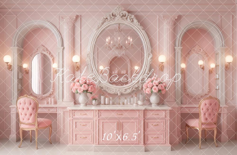 Kate Coiffeuse Chic Miroir Rose Toile de fond conçu par Ashley Paul