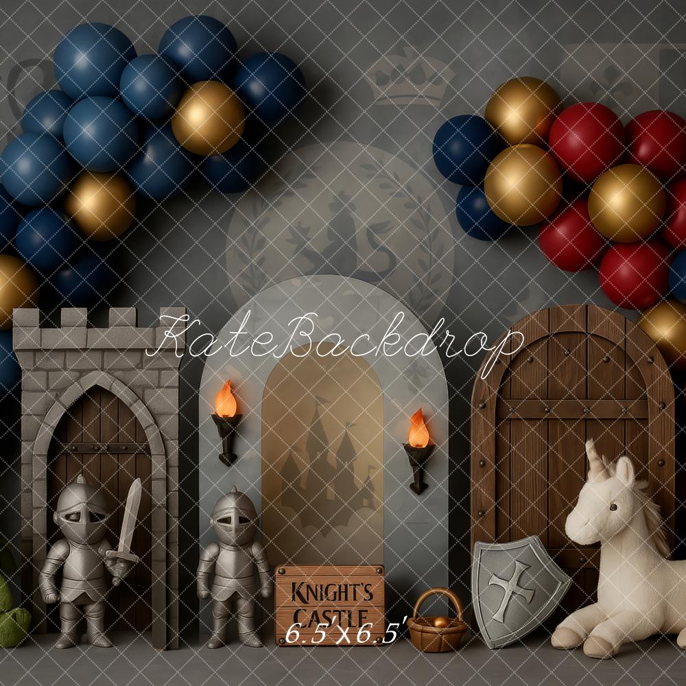 Kate Anniversaire Chevalier Château Ballon Toile de fond conçue par Patty Roberts - Kate Backdrop FR