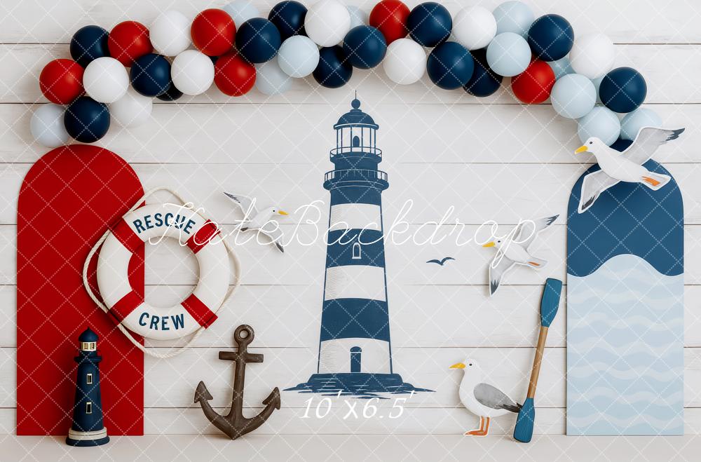 Kate Anniversaire Nautique Phare Ancre Toile de fond conçue par Patty Roberts - Kate Backdrop FR