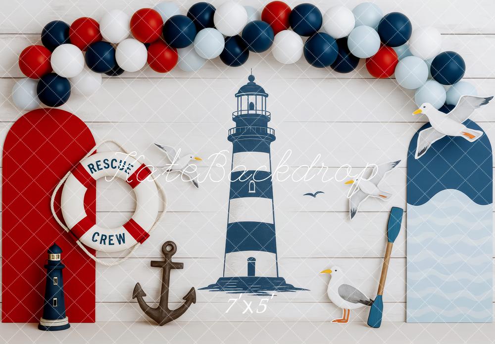Kate Anniversaire Nautique Phare Ancre Toile de fond conçue par Patty Roberts - Kate Backdrop FR