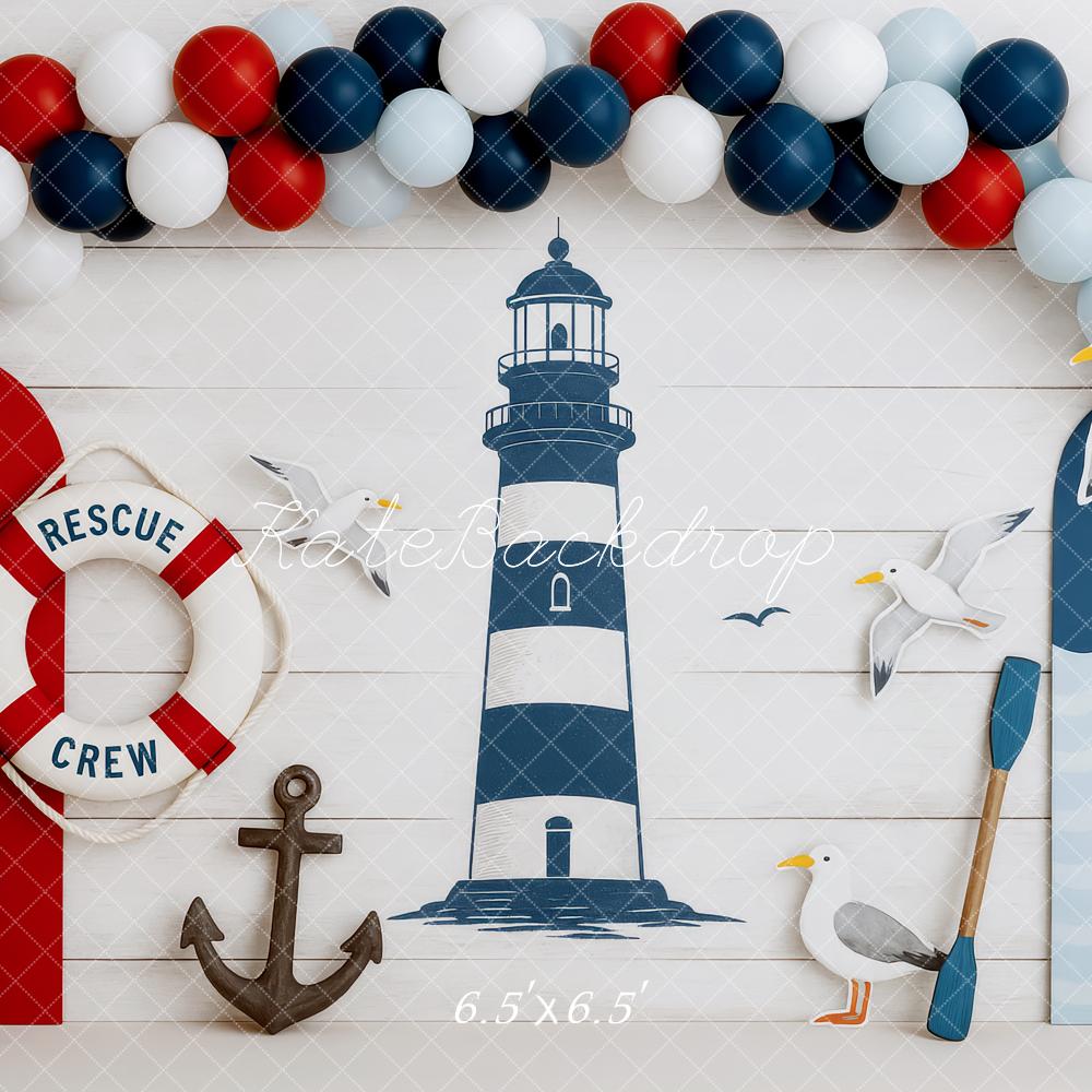 Kate Anniversaire Nautique Phare Ancre Toile de fond conçue par Patty Roberts - Kate Backdrop FR