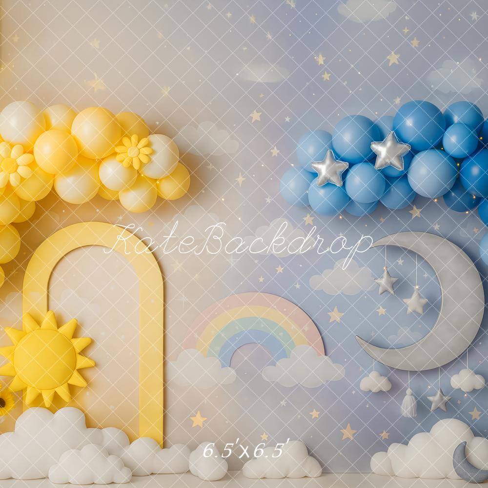 Kate Soleil Lune Arc-en-ciel Ballon Nuages Toile de fond conçue par Patty Roberts - Kate Backdrop FR