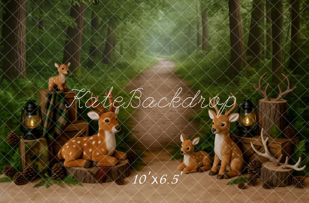 Kate Anniversaire Forêt Cerf Bois Toile de fond conçue par Patty Roberts - Kate Backdrop FR