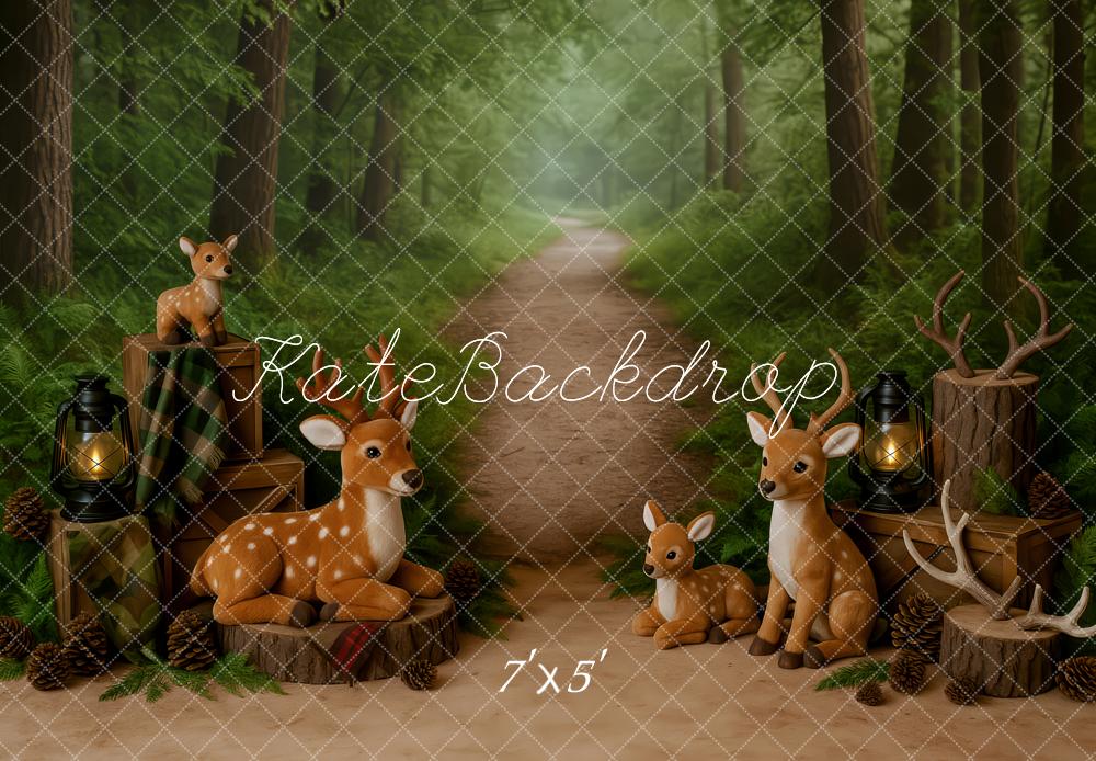 Kate Anniversaire Forêt Cerf Bois Toile de fond conçue par Patty Roberts - Kate Backdrop FR