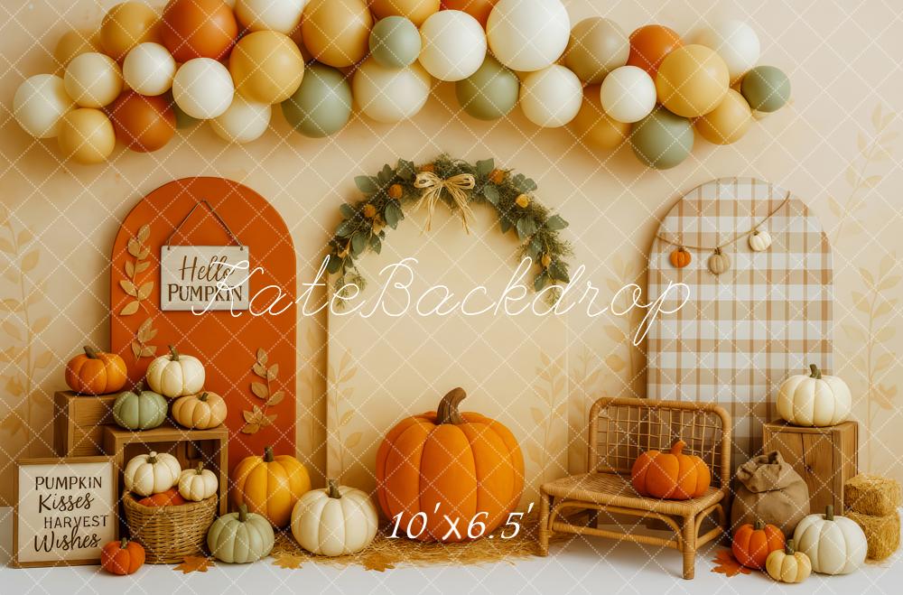Kate Automne Citrouille Récolte Ballons Toile de fond conçue par Patty Roberts - Kate Backdrop FR