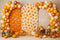 Kate Automne Citrouille Épouvantail Ballons Toile de fond conçue par Patty Roberts - Kate Backdrop FR