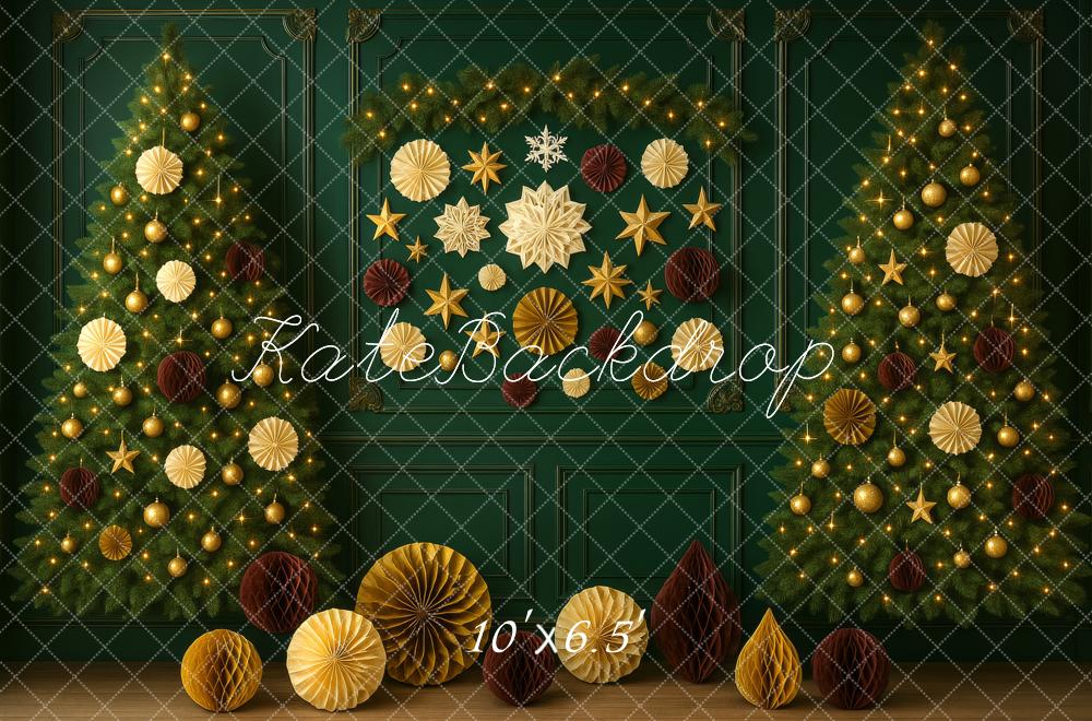 Kate Sapin de Noël Décors Mur Rétro Vert Toile de fond conçue par Megan Leigh