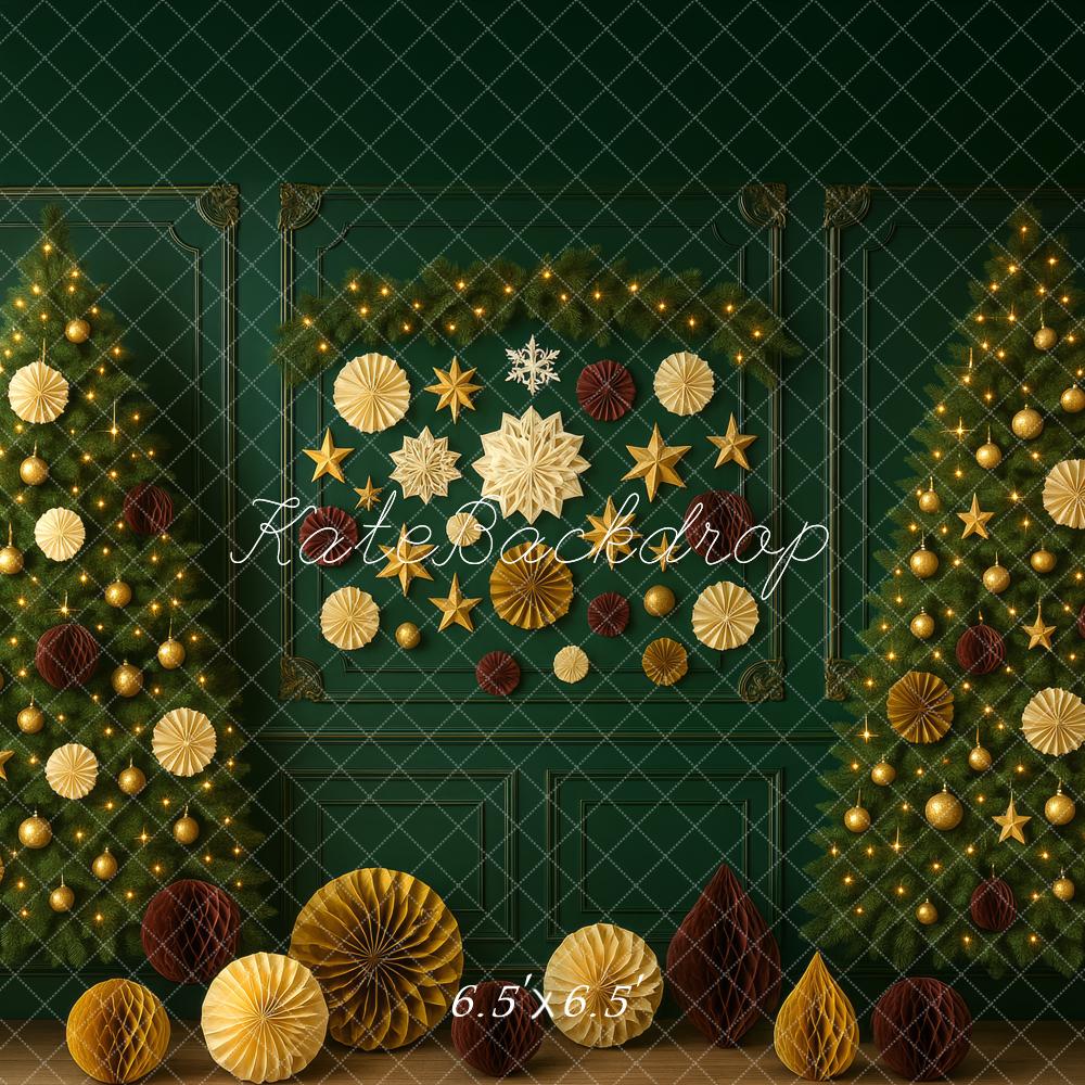 Kate Sapin de Noël Décors Mur Rétro Vert Toile de fond conçue par Megan Leigh