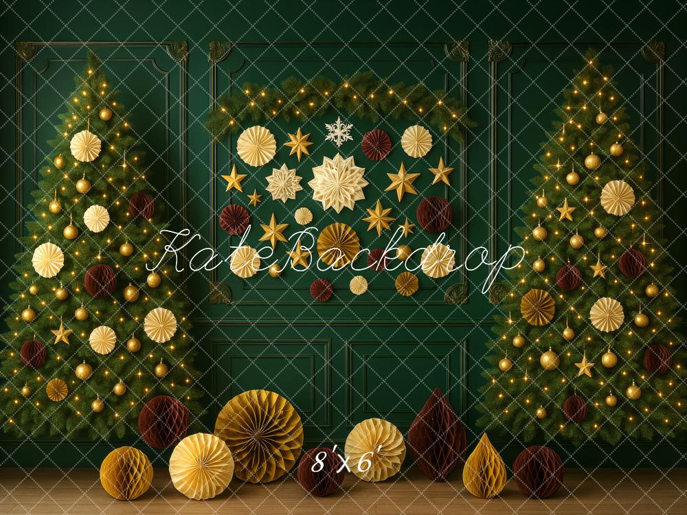 Kate Sapin de Noël Décors Mur Rétro Vert Toile de fond conçue par Megan Leigh - Kate Backdrop FR