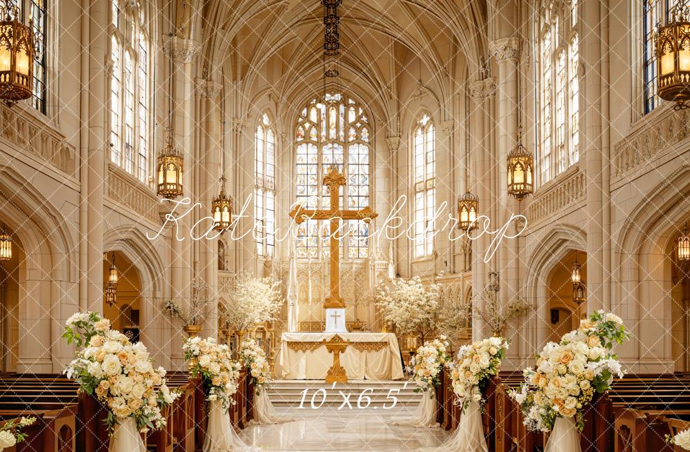 Kate Mariage Rétro Église Fleurs Toile de fond conçue par Emetselch - Kate Backdrop FR