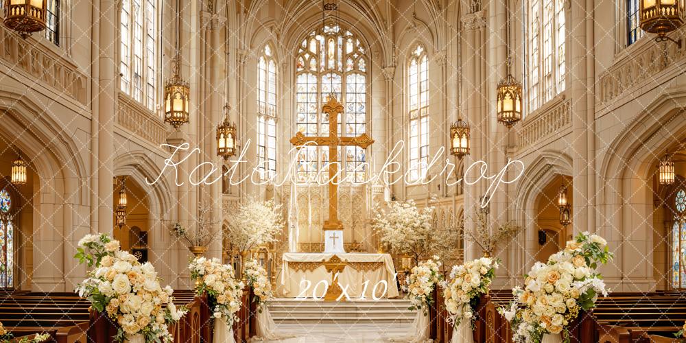 Kate Mariage Rétro Église Fleurs Toile de fond conçue par Emetselch - Kate Backdrop FR